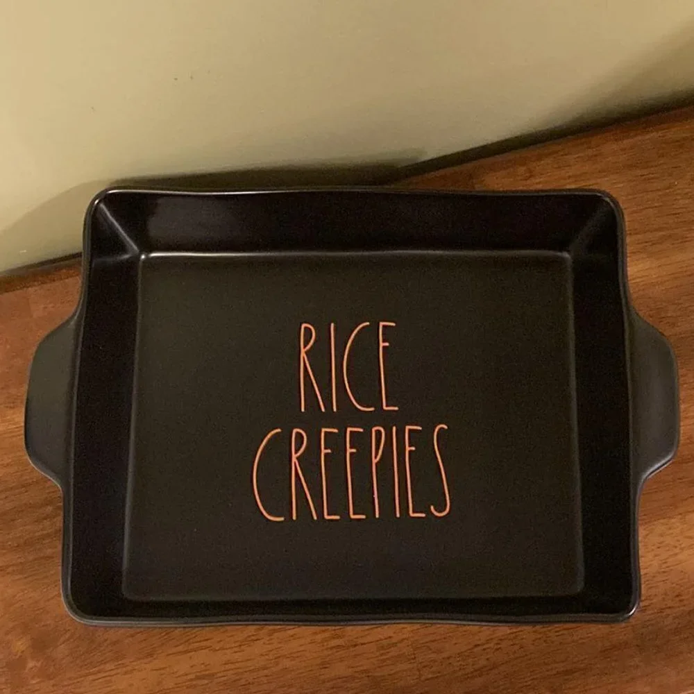 RAE DUNN BLACK RICE CREEPIES Halloween Ceramic Baker Baking Dish / Pan NEW